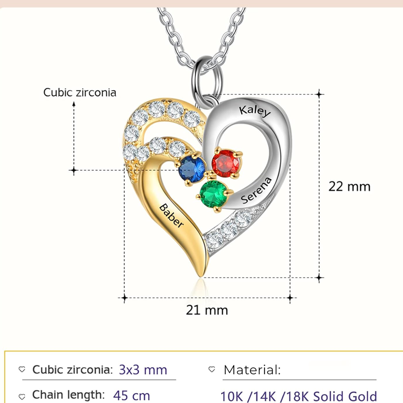 Collar con corazón grabado con piedra natal personalizada en dos tonos de oro de 14 quilates para mujer-4