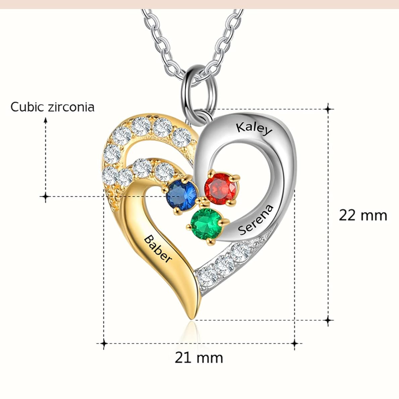 Two-tone Personalized Birthstone Engraving Heart Necklace for Women-5