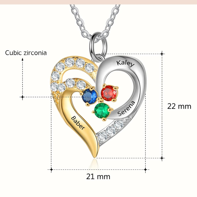 Collar con corazón grabado con piedra natal personalizada en dos tonos de oro de 14 quilates para mujer-5