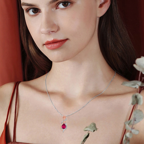 Sterling Silver Two-tone Personalized Birthstone Rose Drop - Main Image