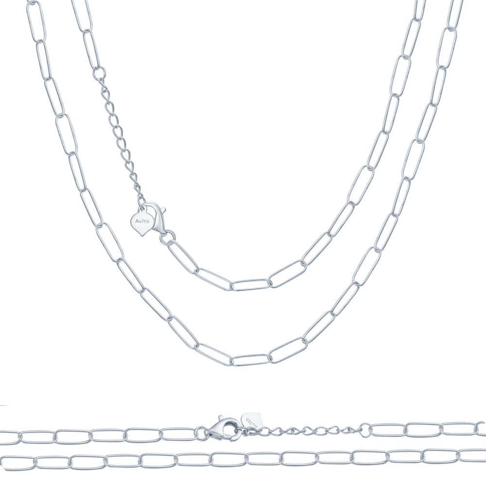10K White Gold 4.0mm Width 14 Inch Length Paperclip Chain Necklace-1