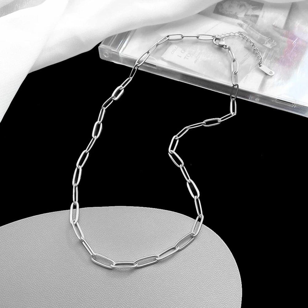 10K White Gold 4.0mm Width 14 Inch Length Paperclip Chain Necklace-4