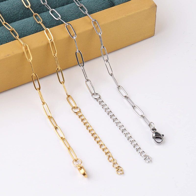 Collana con catena a graffetta in oro bianco 10K, larghezza 4,0 mm, lunghezza 14 pollici-5