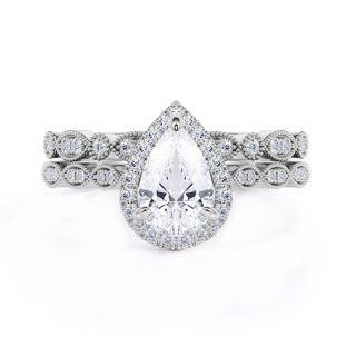 18K White Gold 1CT Pear Shaped Moissanite Engagement Ring Set-1