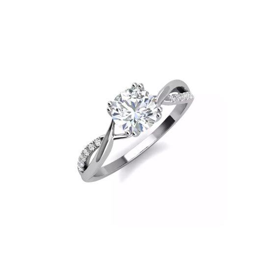 Anel de noivado infinito torcido em ouro branco 18K 1CT com corte redondo de moissanite-1