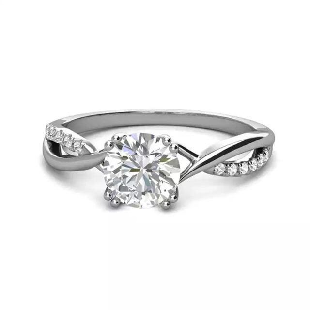 18K White Gold 1CT Round Cut Moissanite Twisted Infinity Engagement Ring-4