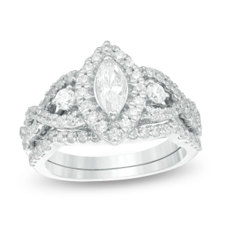 10K White Gold 1-1/2 CT Marquise Diamond Custom Frame Twist Bridal Set Engagement Ring-20