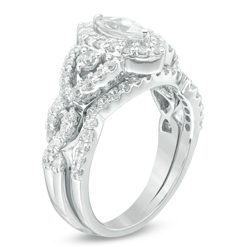 10 Karat Roségold, 1,5 bis 4 Karat, Marquise-Diamantrahmen, Twist-Brautset, Verlobungsring, D VVS1-VS1-3