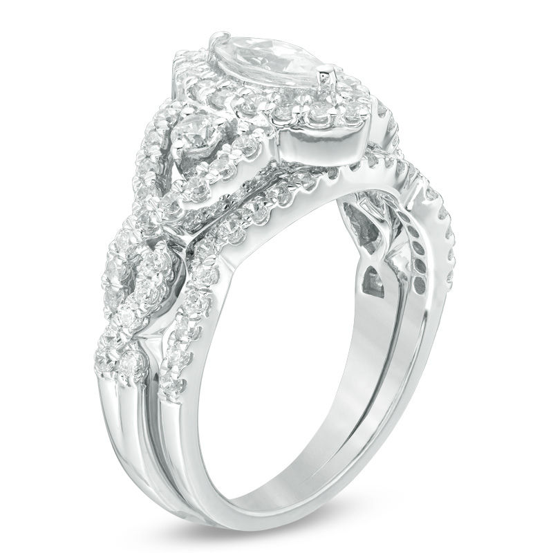 10K White Gold 1-1/2 CT Marquise Diamond Custom Frame Twist Bridal Set Engagement Ring-3