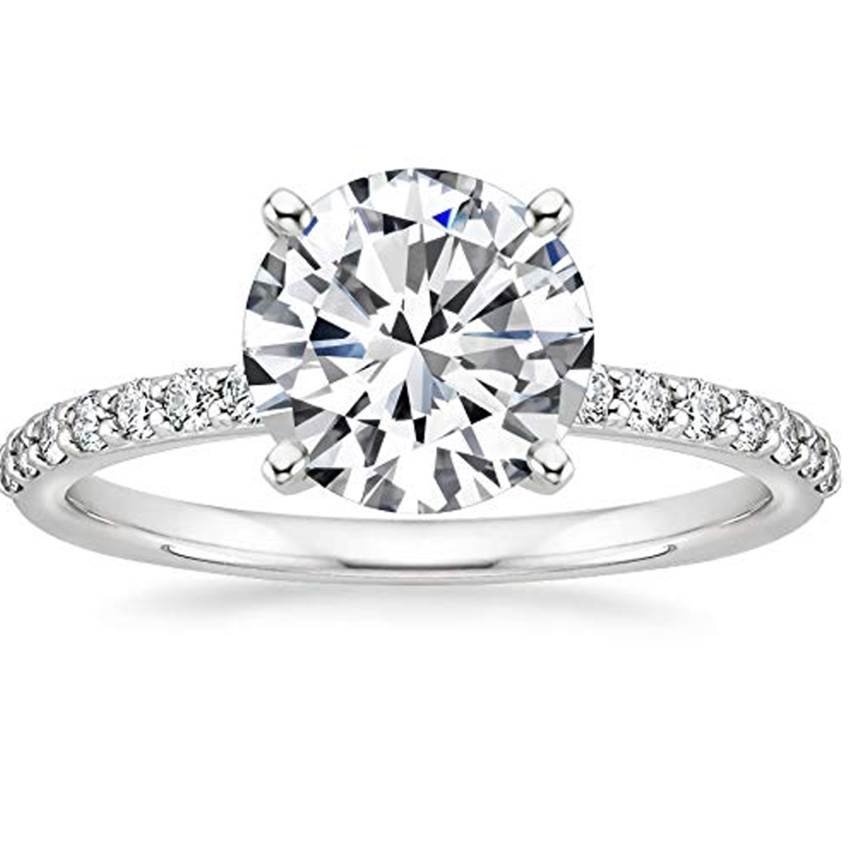 Bague de fiançailles pour couple en or blanc 18 carats avec gravure personnalisée et moissanite 2 carats-1