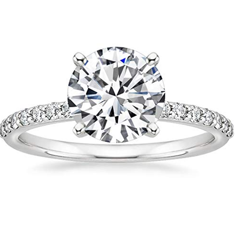 9K White Gold 2ct Moissanite Personalized Engraving & Engagement Ring-12