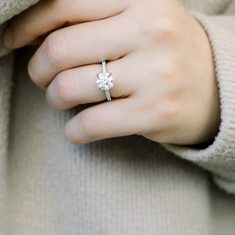 9K White Gold 2ct Moissanite Personalized Engraving & Engagement Ring-3