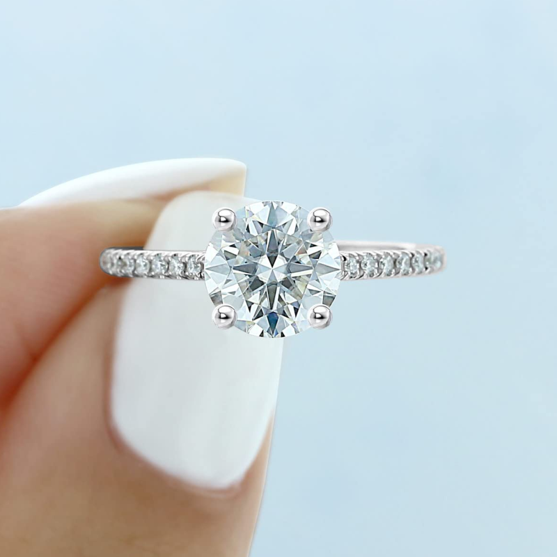 9K White Gold 2ct Moissanite Personalized Engraving & Engagement Ring-5