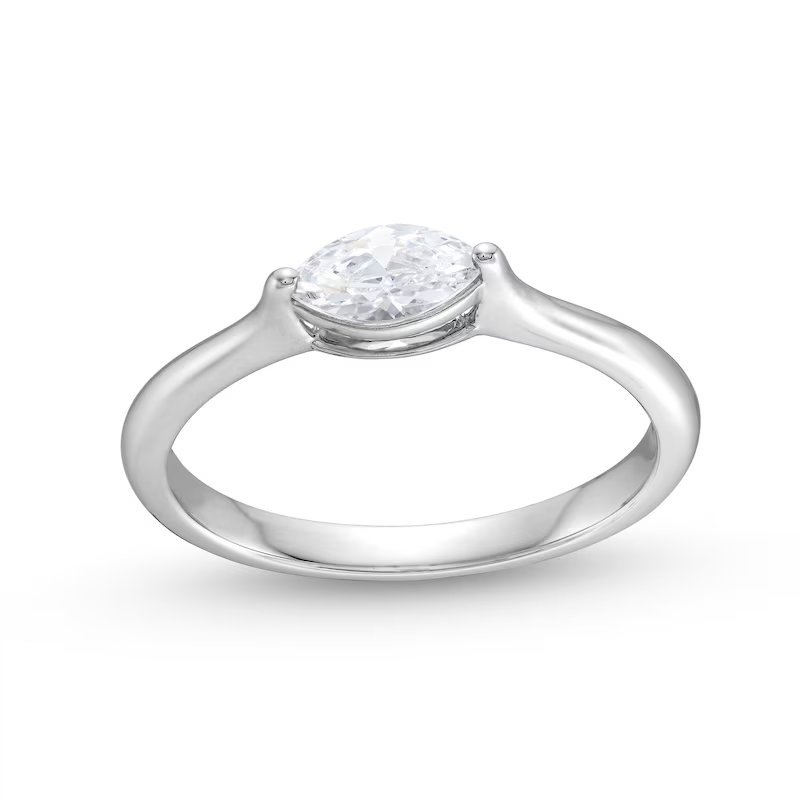 10K White Gold 1/3 CT Marquise Shaped Diamond Custom Sideways Solitaire Engagement Ring-1