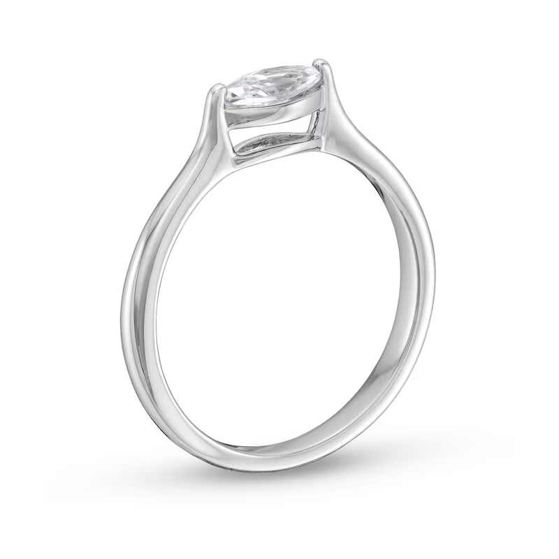 10K White Gold 1/3 CT Marquise Shaped Diamond Custom Sideways Solitaire Engagement Ring-3