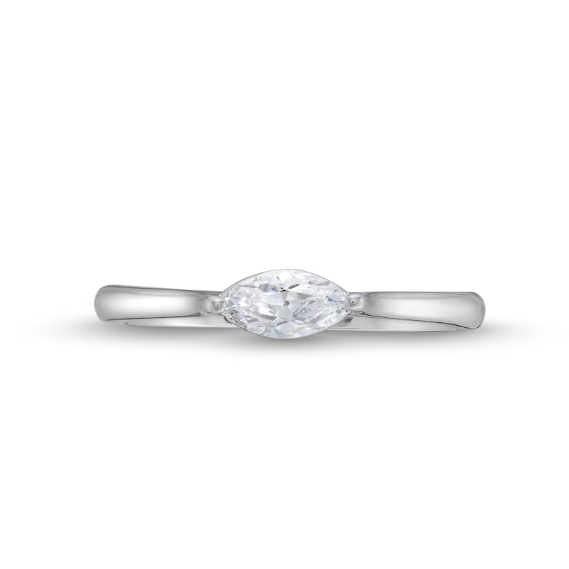 10K White Gold 1/3 CT Marquise Shaped Diamond Custom Sideways Solitaire Engagement Ring-4