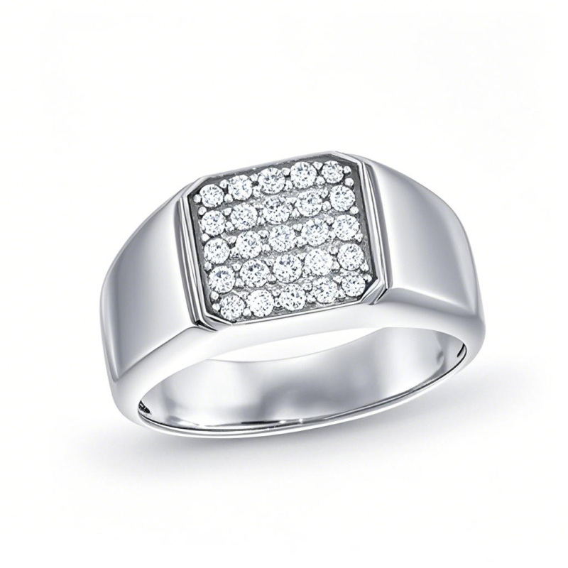 10K White Gold 1/3 CT Round Cut D-VVS1 IGI Certified Lab Created Diamond Five Row Signet Ring-2