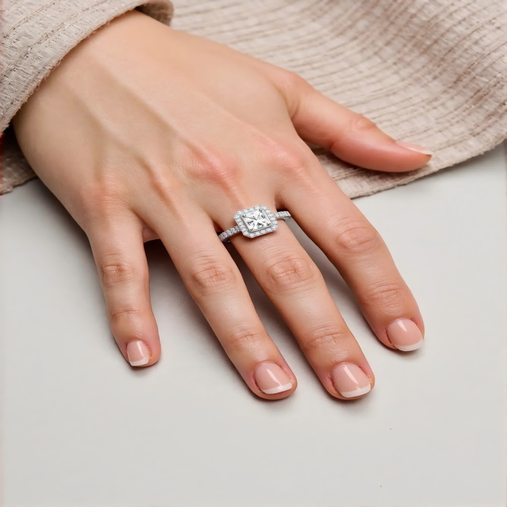 Anel de noivado personalizado em ouro rosa de 14 quilates, corte princesa de 3 quilates, diamante criado em laboratório, cor D VVS1-VS1, clareza 3EX, certificado pela IGI-2