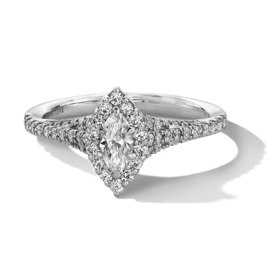 Bague de fiançailles en or blanc 10 carats, taille marquise, sertie de diamants synthétiques, couleur D, pureté VVS1, 3EX, certifiée IGI