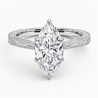 10K White Gold 0.5 to 3 CT Marquise Cut Lab Created Diamond Engraved Engagement Band-3
