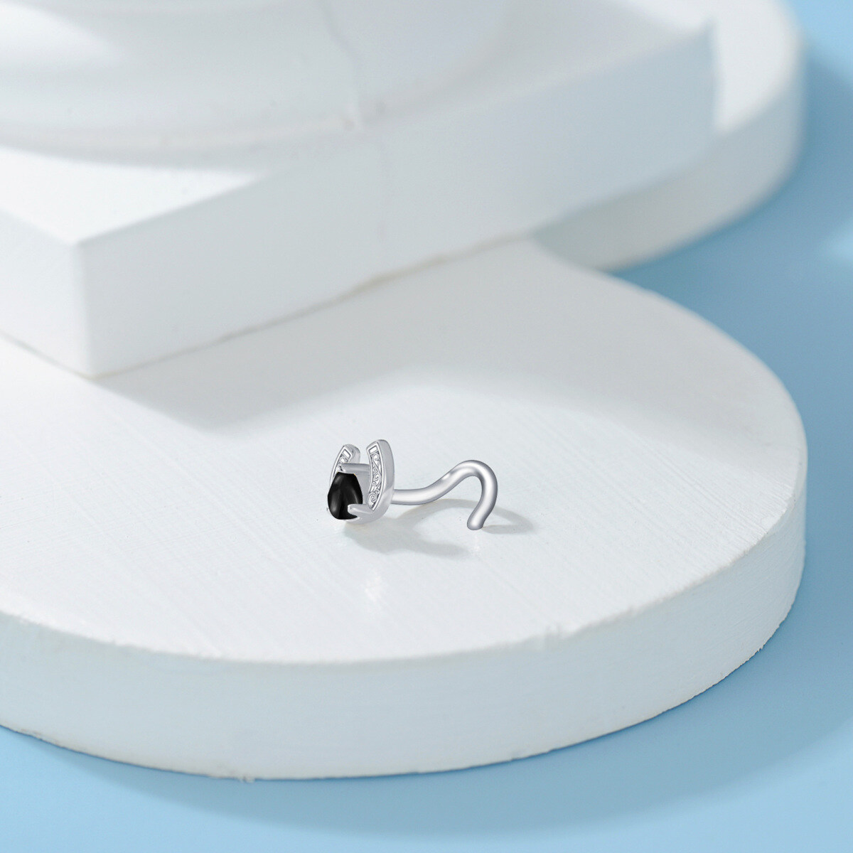 Anillo nasal de herradura de ágata de oro blanco de 18 quilates-3