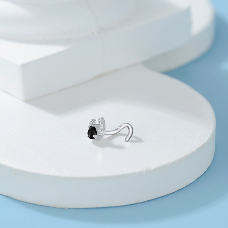 Sterling Silver Agate Horseshoe Nose Ring-3