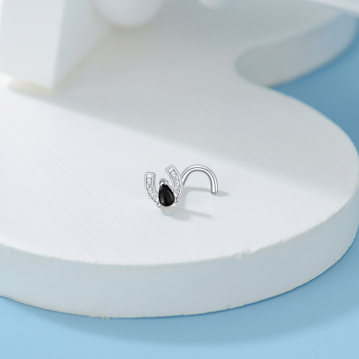 Anillo nasal de herradura de ágata de oro blanco de 18 quilates-4