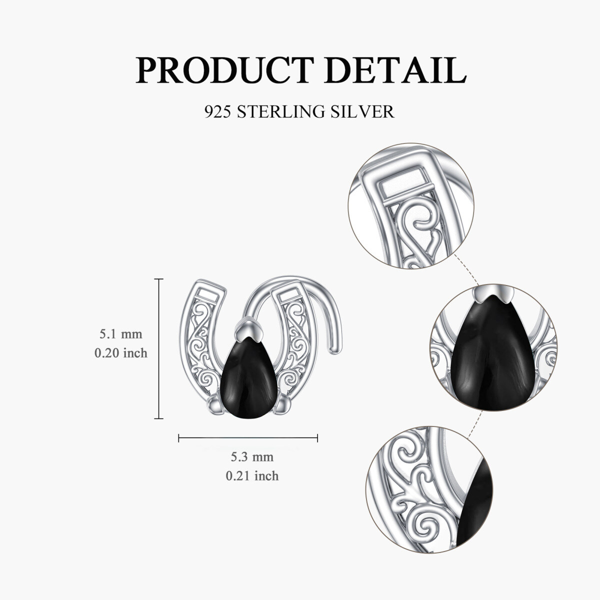Anillo nasal de herradura de ágata de oro blanco de 18 quilates-5