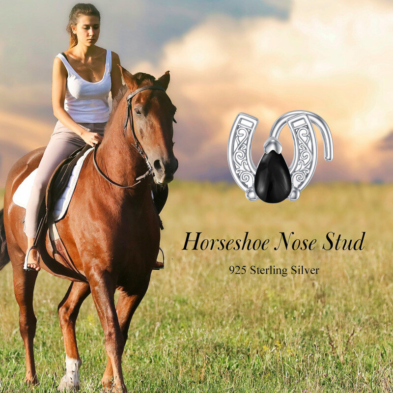 Sterling Silver Agate Horseshoe Nose Ring-6