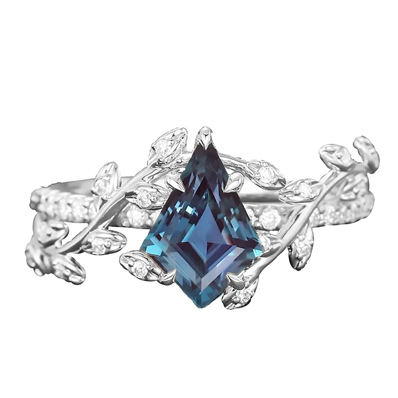 18K Białe Złoto Aleksandryt Z Pierścionkiem Moissanite-1