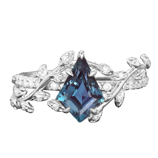 10K White Gold Alexandrite With Moissanite Ring