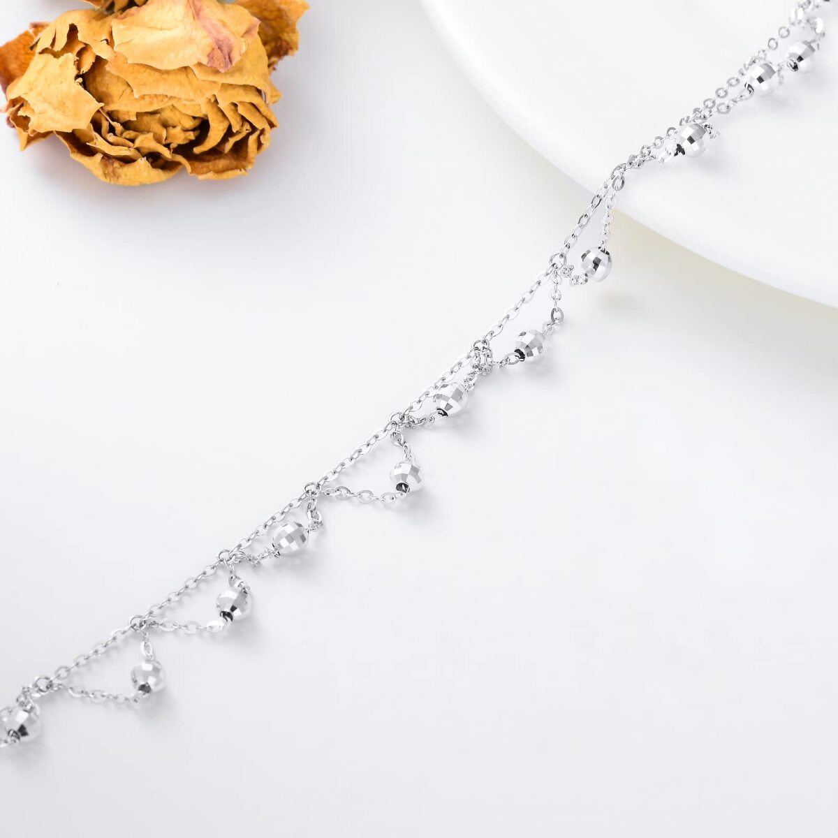 10K White Gold Ball Metal Choker Necklace-3