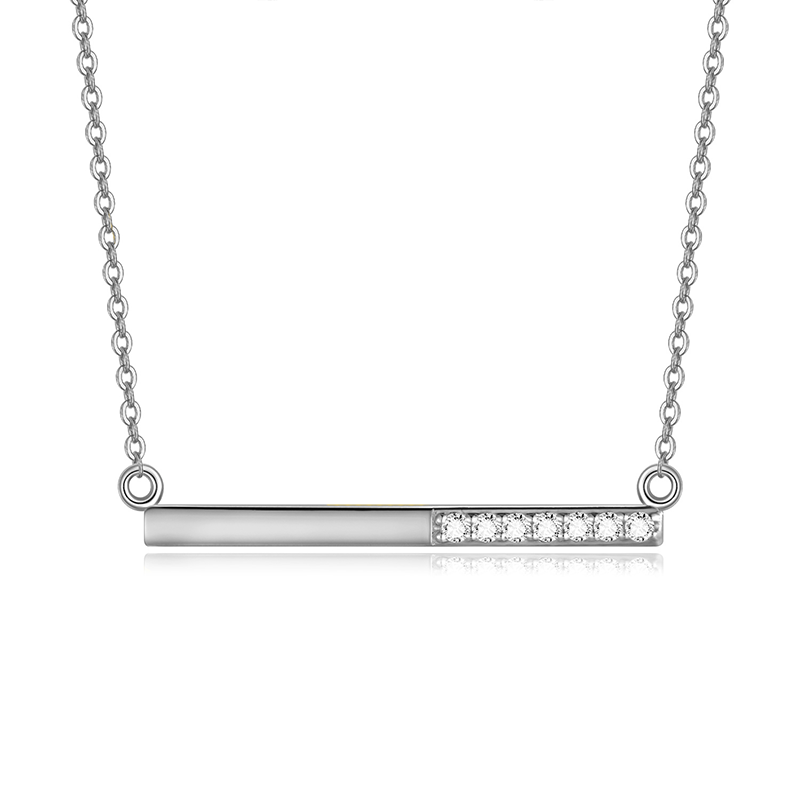 10K White Gold Cubic Zirconia Bar Metal Choker Necklace-1