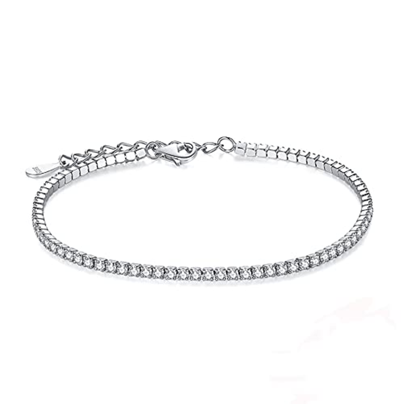 10K White Gold Cubic Zirconia Bar Single Chain Anklet-1