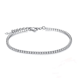 10K White Gold Cubic Zirconia Bar Single Chain Anklet-15