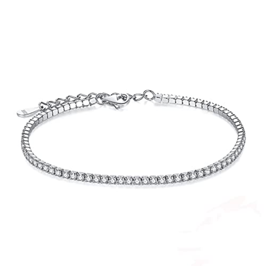 10K White Gold Cubic Zirconia Bar Single Chain Anklet