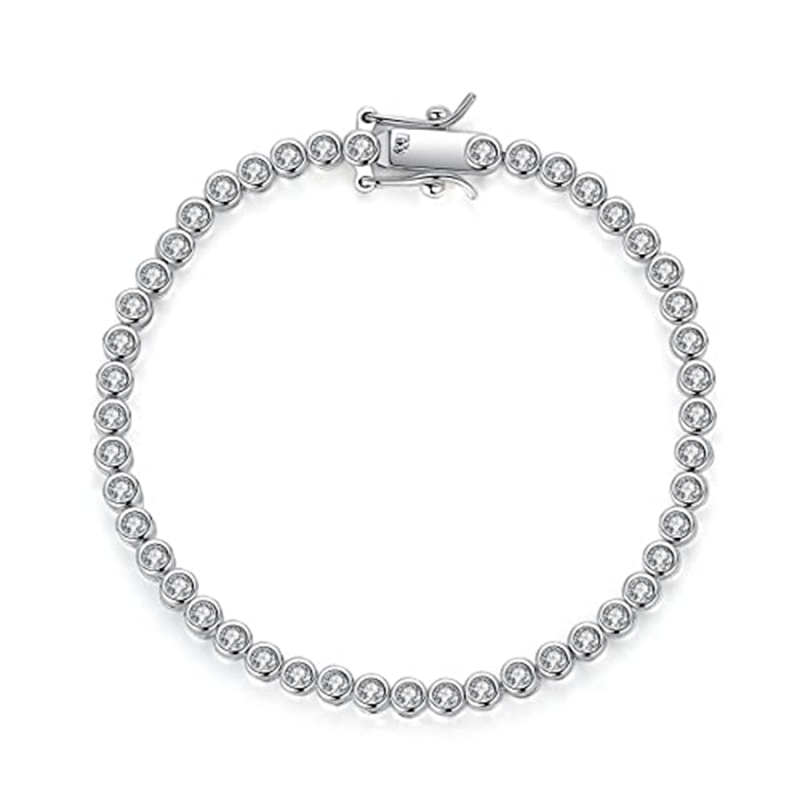 Sterling Silver Cubic Zirconia Bar Single Chain Anklet-1