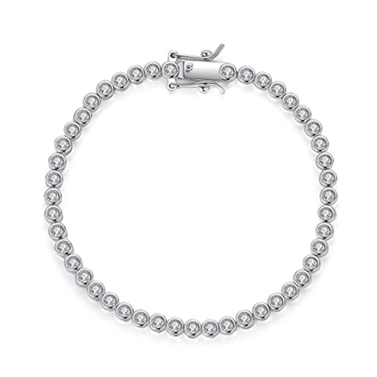 Sterling Silver Cubic Zirconia Bar Single Chain Anklet