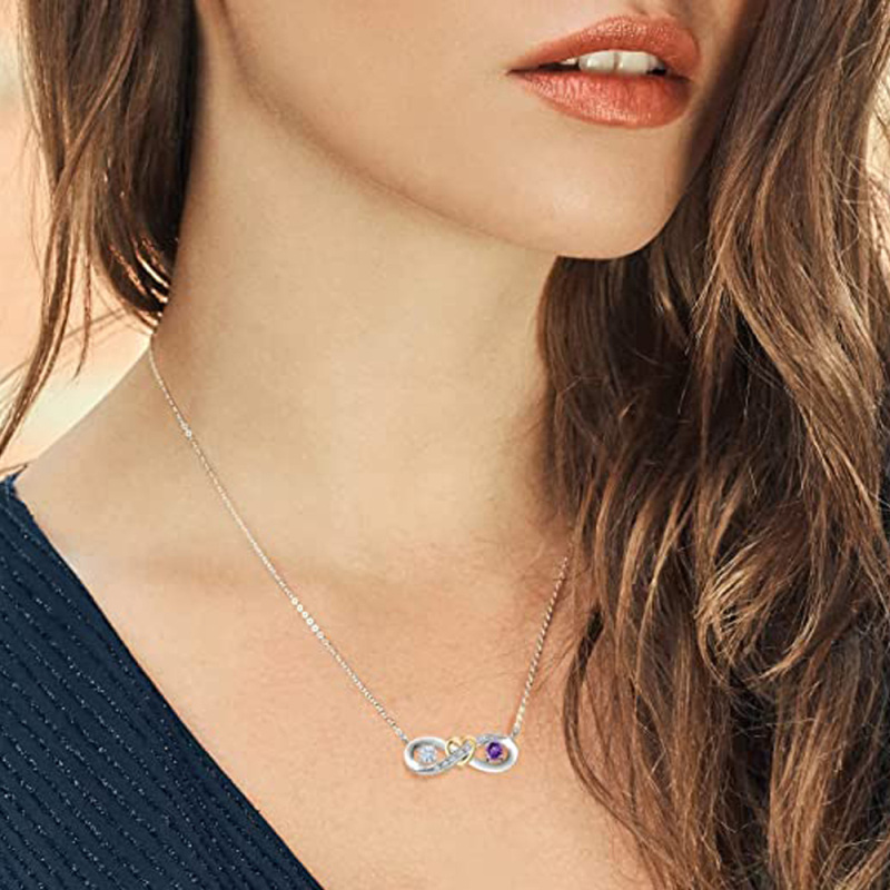 Colar com pendente de pedra de nascimento em ouro branco 10K com zircónias cúbicas-2