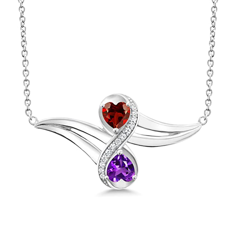 18K White Gold Cubic Zirconia Birthstone Pendant Necklace-1