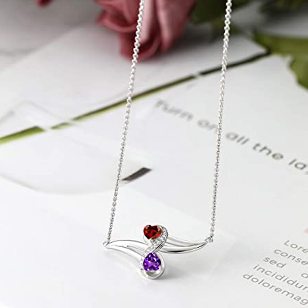 18K White Gold Cubic Zirconia Birthstone Pendant Necklace-4