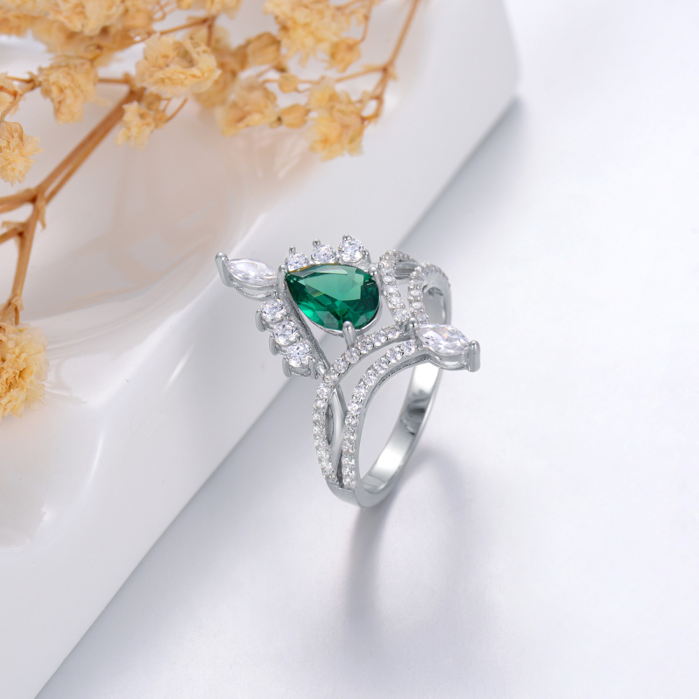 Anillo de oro blanco de 9 quilates con circonita cúbica y piedra de nacimiento-4