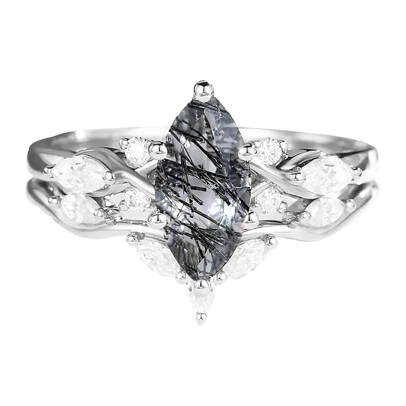 Bague en or blanc 18 carats avec quartz rutile noir-1