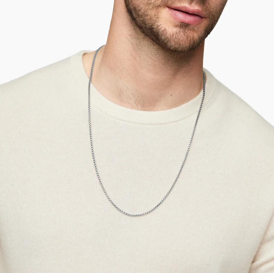 18K White Gold Box Chain Necklace 3mm-2