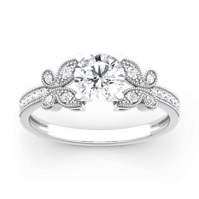 10K White Gold Circular Moissanite Engagement Ring-1