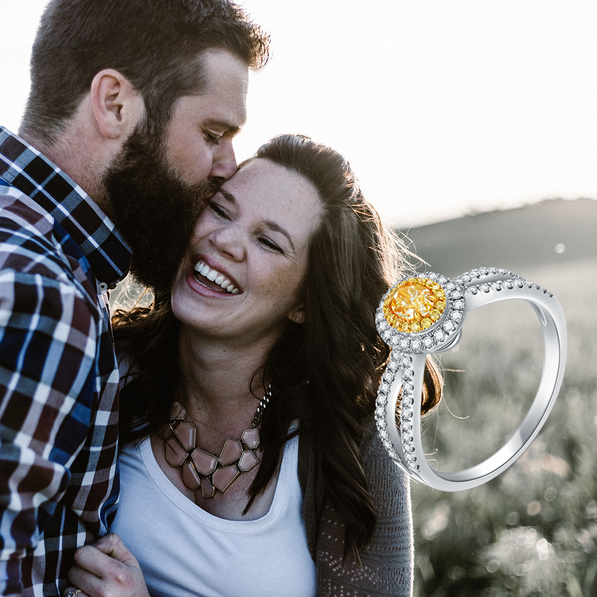 Anillo de compromiso con diamantes en forma circular en oro blanco de 18 quilates-5