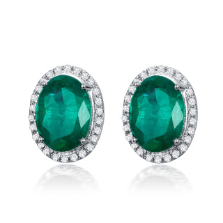 10K White Gold Circular Shaped Emerald Round Stud Earrings-31