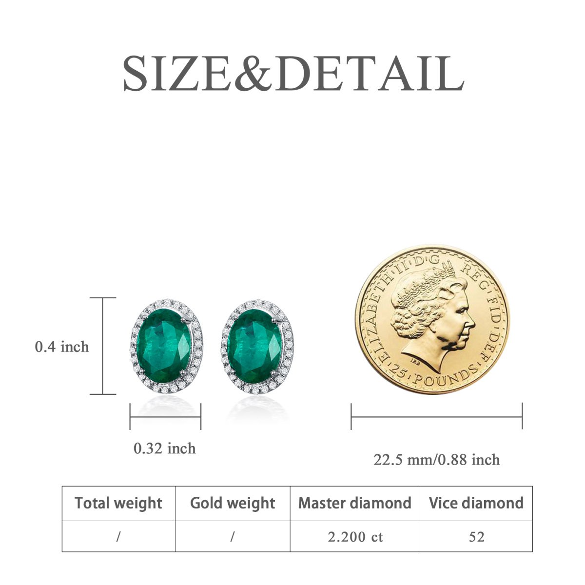 10K White Gold Circular Shaped Emerald Round Stud Earrings-2