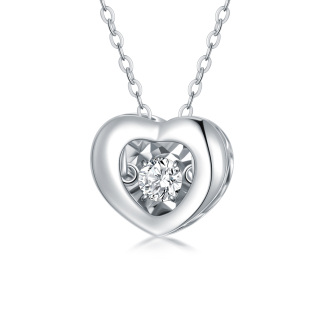 10K White Gold Circular Cubic Zirconia Heart Interlocking Pendant Necklace For Women-54