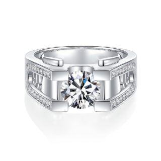 9K White Gold Circular Shaped Moissanite Engagement Ring for Men-24